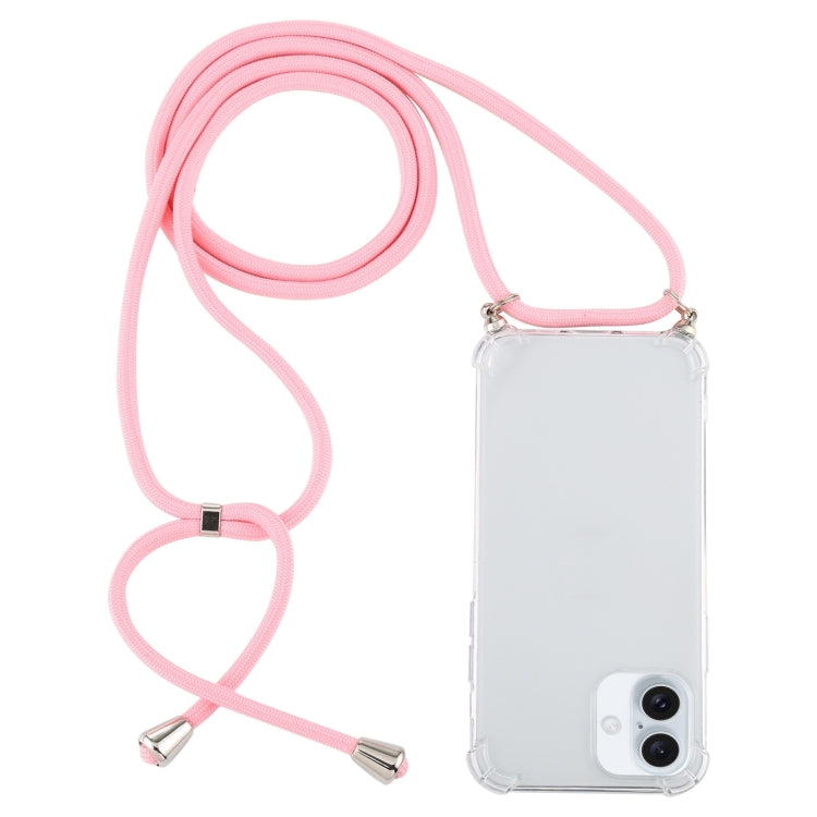 For iPhone 16 Four-Corner Shockproof Transparent TPU Case with Lanyard(Light Pink) - iPhone 16 Cases by buy2fix | Online Shopping UK | buy2fix