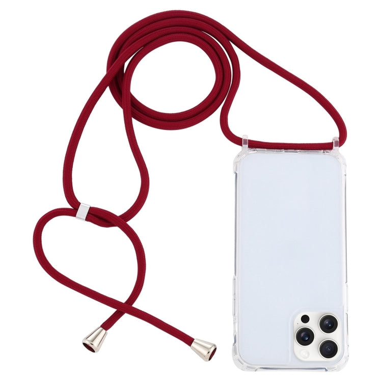 For iPhone 16 Pro Transparent Acrylic Airbag Shockproof Phone Protective Case with Lanyard(Claret) - iPhone 16 Pro Cases by buy2fix | Online Shopping UK | buy2fix