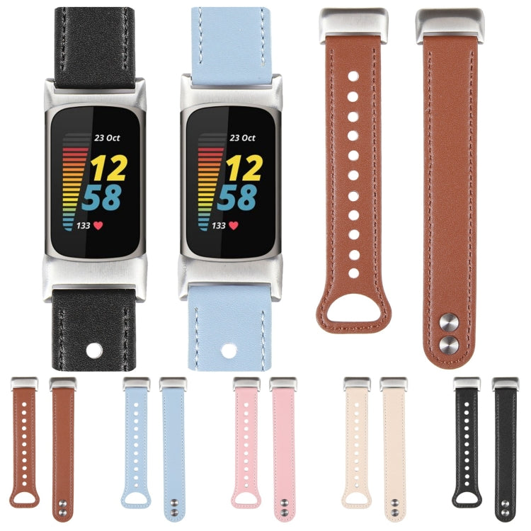 For Fitbit Charge 5 PU Leather Replacement Watch Band(Creamy White) - Watch Bands by buy2fix | Online Shopping UK | buy2fix