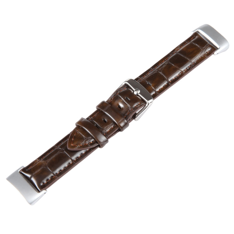 For Fitbit Charge 5 18mm Bamboo Joint Texture Genuine Leather Watch Band(Bamboo Dark Brown) - Watch Bands by buy2fix | Online Shopping UK | buy2fix