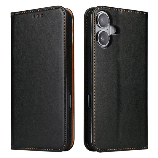 For iPhone 16 Plus Fierre Shann PU Genuine Leather Texture Phone Case(Black) - iPhone 16 Plus Cases by FIERRE SHANN | Online Shopping UK | buy2fix