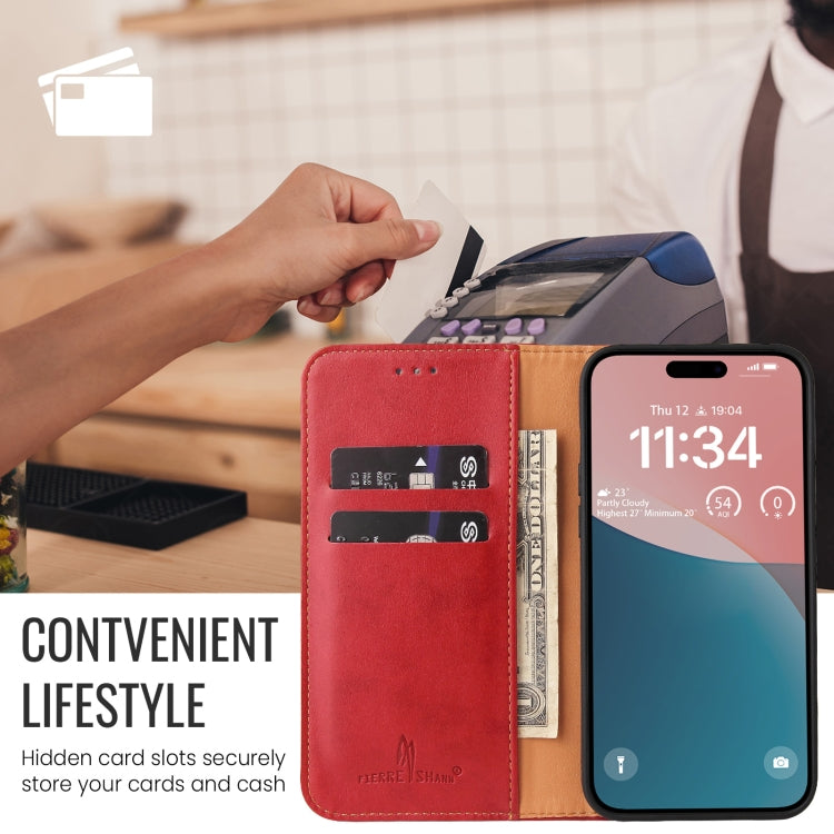 For iPhone 16 Pro Max Fierre Shann PU Genuine Leather Texture Phone Case(Red) - iPhone 16 Pro Max Cases by FIERRE SHANN | Online Shopping UK | buy2fix