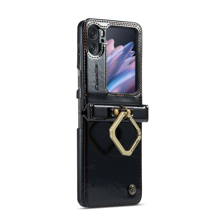 For OPPO Find N2 Flip CaseMe 003 Crazy Horse Texture Leather Phone Case with Ring Holder(Black) - OPPO Cases by CaseMe | Online Shopping UK | buy2fix