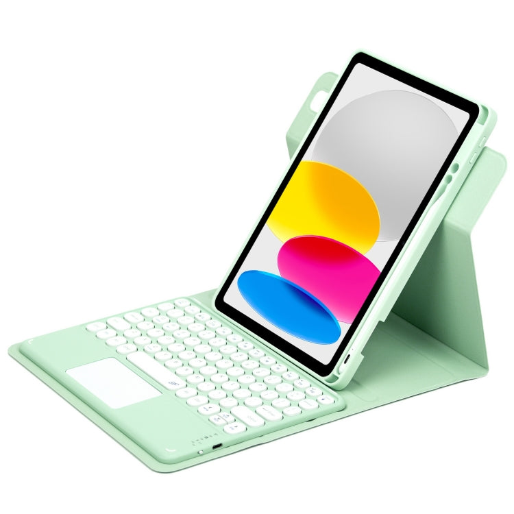 For iPad 10th Gen 10.9 2022 Round Button 360 Degree Rotatable Bluetooth Keyboard Leather Case with Touchpad(Mint Green) - Universal by buy2fix | Online Shopping UK | buy2fix