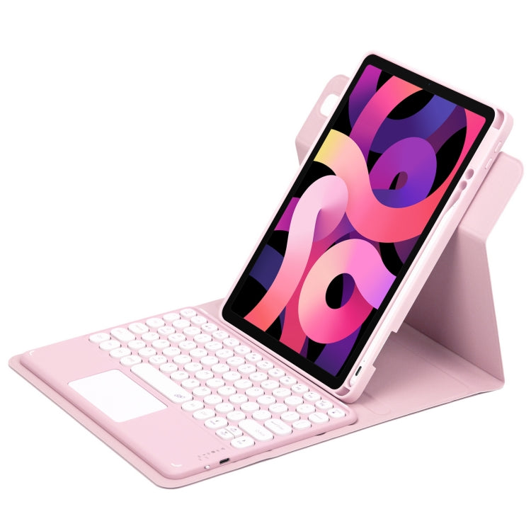 For iPad Air 2022 / iPad Pro 11 2021 Round Button 360 Degree Rotatable Bluetooth Keyboard Leather Case with Touchpad(Pink) - Universal by buy2fix | Online Shopping UK | buy2fix