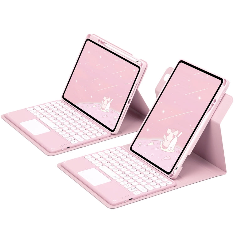 For iPad Air 2022 / iPad Pro 11 2021 Round Button 360 Degree Rotatable Bluetooth Keyboard Leather Case with Touchpad(Pink) - Universal by buy2fix | Online Shopping UK | buy2fix