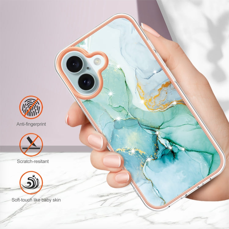 For iPhone 16 Plus Electroplating Marble Pattern Dual-side IMD TPU Shockproof Phone Case (Green 003) - iPhone 16 Plus Cases by buy2fix | Online Shopping UK | buy2fix