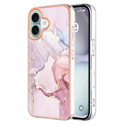 For iPhone 16 Plus Electroplating Marble Pattern Dual-side IMD TPU Shockproof Phone Case (Rose Gold 005) - iPhone 16 Plus Cases by buy2fix | Online Shopping UK | buy2fix