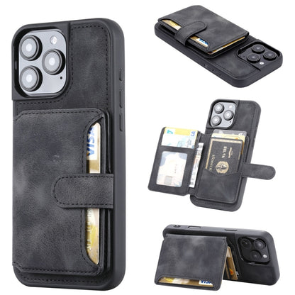 For iPhone 16 Pro Max Skin Feel Dream RFID Anti-theft PU Card Bag Phone Case(Black) - iPhone 16 Pro Max Cases by buy2fix | Online Shopping UK | buy2fix