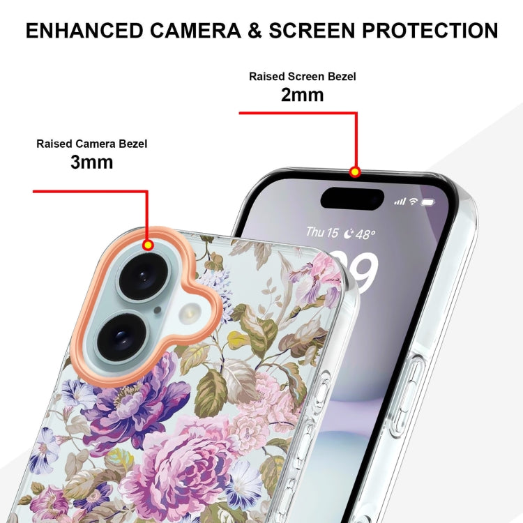 For iPhone 16 Plus Flowers and Plants Series IMD TPU Phone Case(Purple Peony) - iPhone 16 Plus Cases by buy2fix | Online Shopping UK | buy2fix