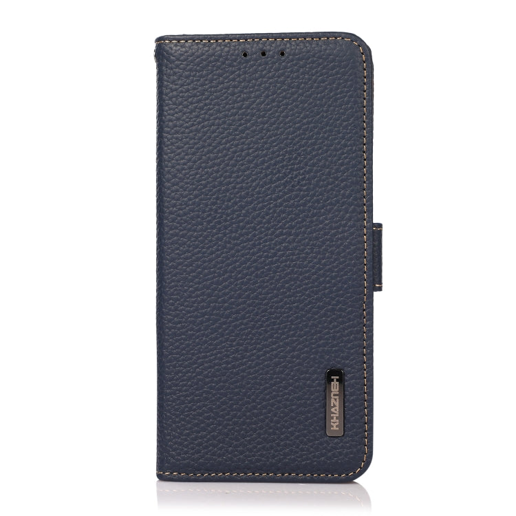 For OnePlus 13 KHAZNEH Side-Magnetic Litchi Genuine Leather RFID Phone Case(Blue) - OnePlus Cases by buy2fix | Online Shopping UK | buy2fix