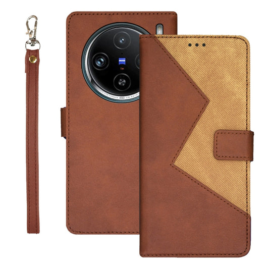 For vivo X100 Pro idewei Two-color Splicing Leather Phone Case(Brown) - X100 Pro Cases by idewei | Online Shopping UK | buy2fix