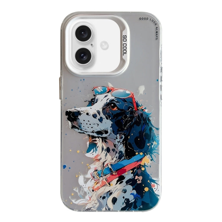 For iPhone 16 Plus Animal Pattern Oil Painting Series PC + TPU Phone Case(Spotted Dog) - iPhone 16 Plus Cases by buy2fix | Online Shopping UK | buy2fix