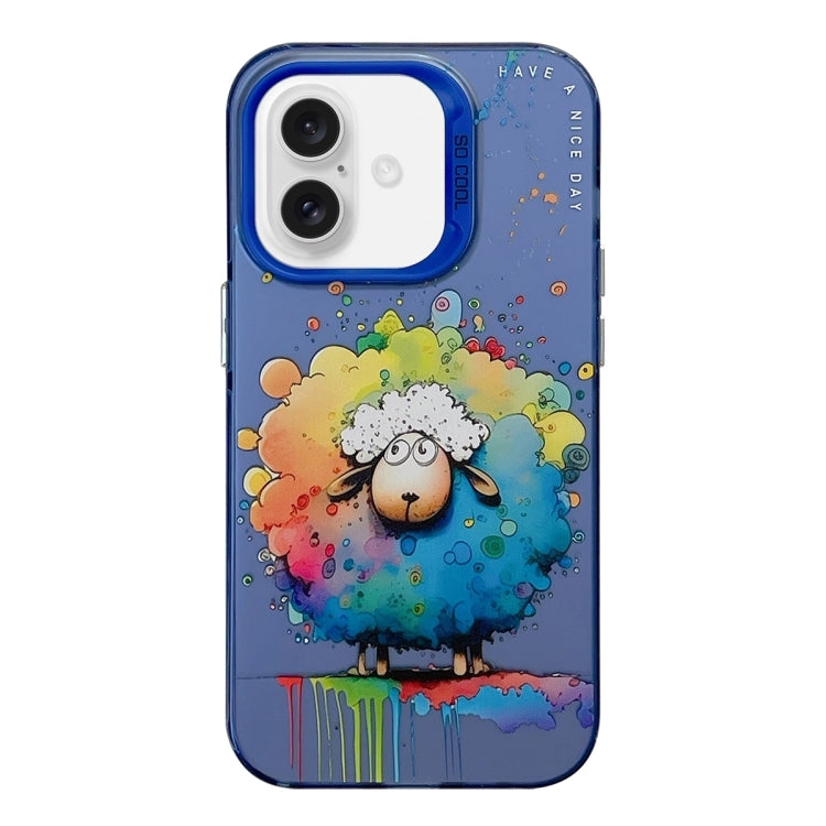 For iPhone 16 Plus Animal Pattern Oil Painting Series PC + TPU Phone Case(Sheep) - iPhone 16 Plus Cases by buy2fix | Online Shopping UK | buy2fix