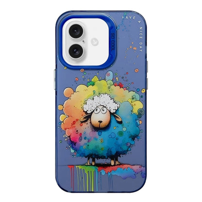 For iPhone 16 Animal Pattern Oil Painting Series PC + TPU Phone Case(Sheep) - iPhone 16 Cases by buy2fix | Online Shopping UK | buy2fix