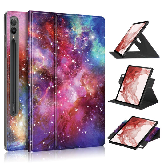 For Samsung Galaxy Tab S9 360 Rotation Stand Painted Smart Leather Tablet Case(Milky Way) - Galaxy Tab S9 Cases by buy2fix | Online Shopping UK | buy2fix