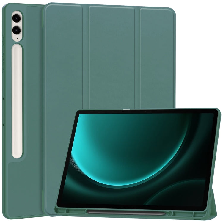 For Samsung Galaxy Tab S9 FE+ 3-Fold Pure Color TPU Smart Leather Tablet Case with Pen Slot(Dark Green) - Galaxy Tab S9 FE+ by buy2fix | Online Shopping UK | buy2fix