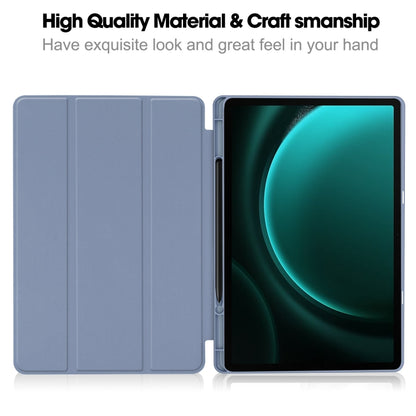 For Samsung Galaxy Tab S9 FE+ 3-Fold Pure Color TPU Smart Leather Tablet Case with Pen Slot(Lavender) - Galaxy Tab S9 FE+ by buy2fix | Online Shopping UK | buy2fix