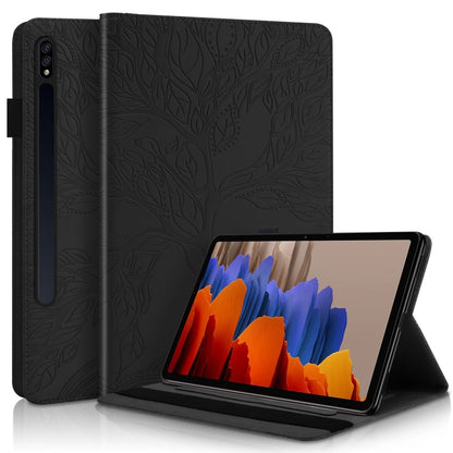 For Samsung Galaxy Tab S8 / S7 Life Tree Series Horizontal Flip Leather Tablet Case(Black) - Galaxy Tab S8 Cases by buy2fix | Online Shopping UK | buy2fix