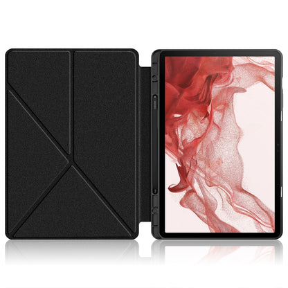 For Samsung Galaxy Tab S9+ Cloth Texture Multi-folding Horizontal Flip Leather Tablet Case(Black) - Galaxy Tab S9+ Cases by buy2fix | Online Shopping UK | buy2fix