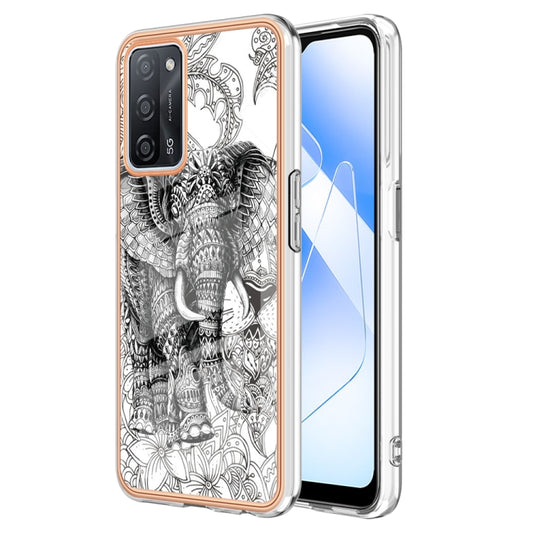 For OPPO A55 5G / A53s 5G / A54 4G Electroplating Marble Dual-side IMD Phone Case(Totem Elephant) - OPPO Cases by buy2fix | Online Shopping UK | buy2fix