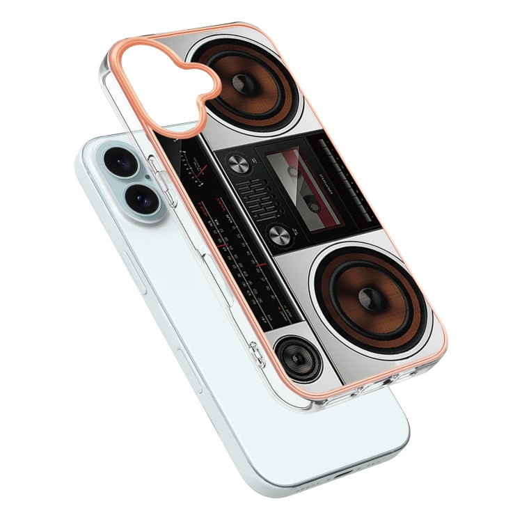 For iPhone 16 Plus Electroplating Marble Dual-side IMD Phone Case(Retro Radio) - iPhone 16 Plus Cases by buy2fix | Online Shopping UK | buy2fix