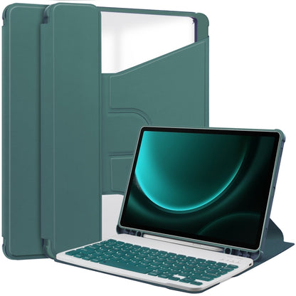 For Samsung Galaxy Tab S9 FE+ 360 Rotation Transparent Smart Leather Case with Keyboard(Dark Green) - Galaxy Tab S9 FE+ by buy2fix | Online Shopping UK | buy2fix