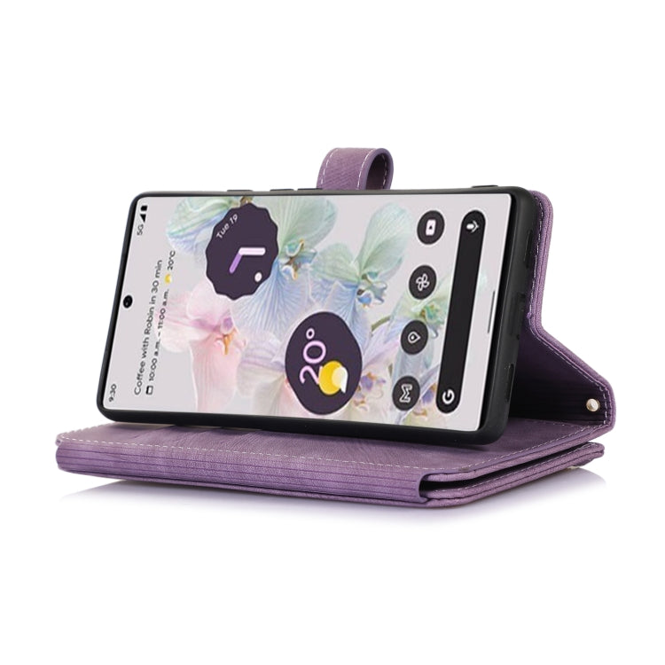 For Google Pixel 6a Dream 9-Card Wallet Zipper Bag Leather Phone Case(Purple) - Google Cases by buy2fix | Online Shopping UK | buy2fix