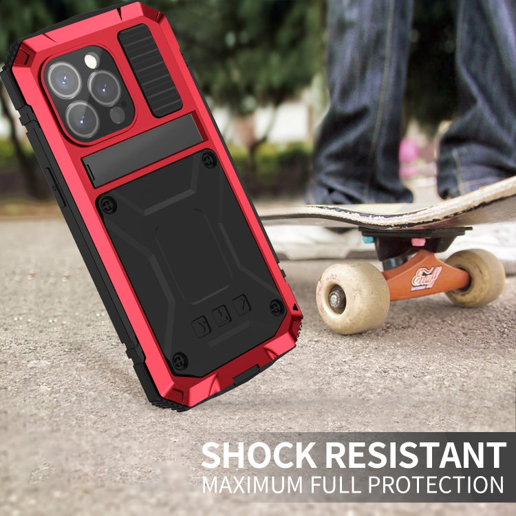 For iPhone 15 Pro Max R-JUST Shockproof Life Waterproof Dust-proof Metal + Silicone Phone Case with Holder(Red) - iPhone 15 Pro Max Cases by R-JUST | Online Shopping UK | buy2fix