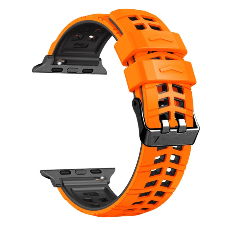 For Apple Watch Series 8 41mm Twill Dual-row Buckle Silicone Watch Band(Orange Black) - Watch Bands by buy2fix | Online Shopping UK | buy2fix