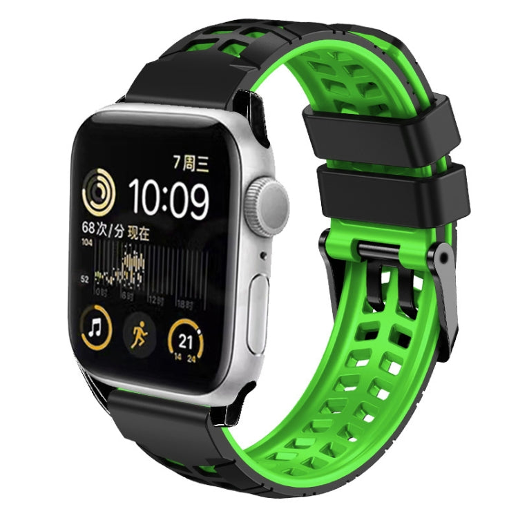 For Apple Watch Series 7 41mm Twill Dual-row Buckle Silicone Watch Band(Black Green) - Watch Bands by buy2fix | Online Shopping UK | buy2fix