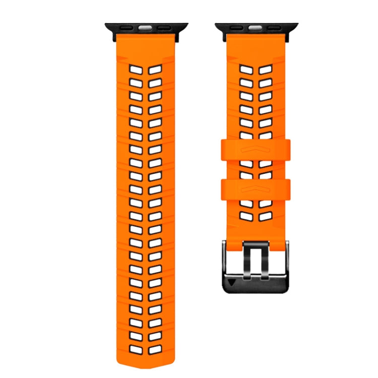 For Apple Watch Series 7 45mm Twill Dual-row Buckle Silicone Watch Band(Orange Black) - Watch Bands by buy2fix | Online Shopping UK | buy2fix