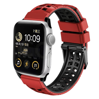 For Apple Watch SE 40mm Twill Dual-row Buckle Silicone Watch Band(Red Black) - Watch Bands by buy2fix | Online Shopping UK | buy2fix