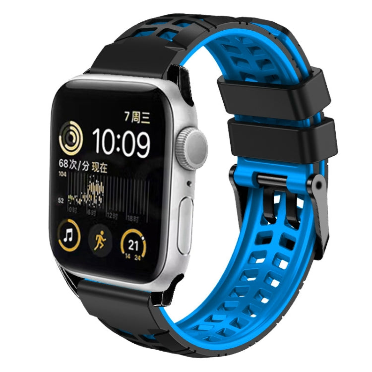 For Apple Watch Series 5 40mm Twill Dual-row Buckle Silicone Watch Band(Black Blue) - Watch Bands by buy2fix | Online Shopping UK | buy2fix