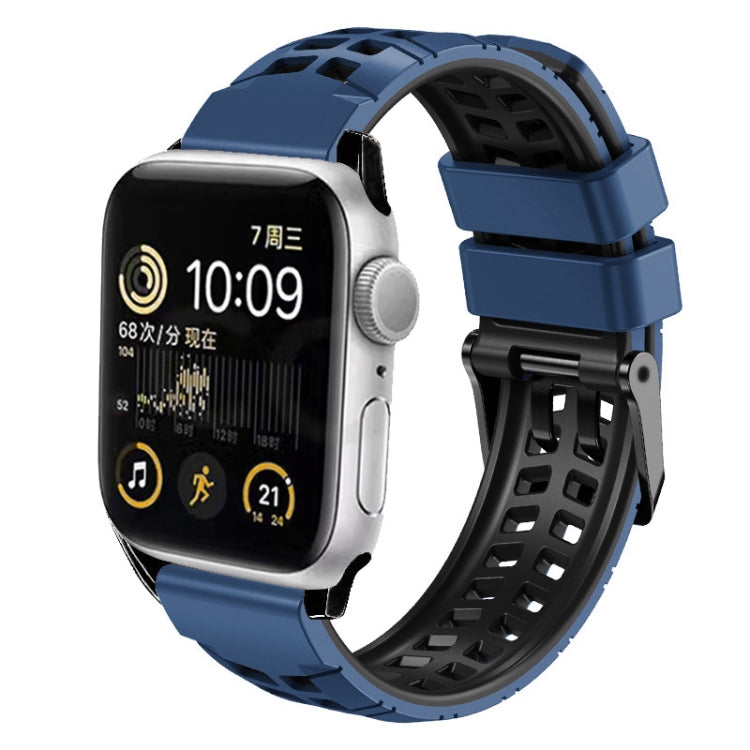 For Apple Watch Series 5 40mm Twill Dual-row Buckle Silicone Watch Band(Midnight Blue Black) - Watch Bands by buy2fix | Online Shopping UK | buy2fix