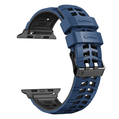 For Apple Watch 42mm Twill Dual-row Buckle Silicone Watch Band(Midnight Blue Black) - Watch Bands by buy2fix | Online Shopping UK | buy2fix