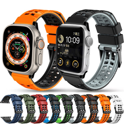 For Apple Watch Series 2 38mm Twill Dual-row Buckle Silicone Watch Band(Black Orange) - Watch Bands by buy2fix | Online Shopping UK | buy2fix