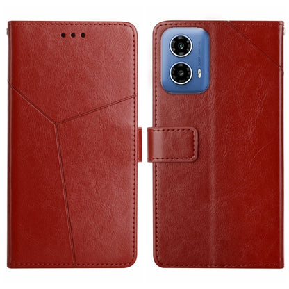 For Motorola Moto G Stylus 5G 2024 HT01 Y-shaped Pattern Flip Leather Phone Case(Brown) - Motorola Cases by buy2fix | Online Shopping UK | buy2fix