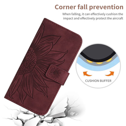 For Motorola Moto G Play 4G 2024 HT04 Skin Feel Sun Flower Embossed Flip Leather Phone Case with Lanyard(Wine Red) - Motorola Cases by buy2fix | Online Shopping UK | buy2fix