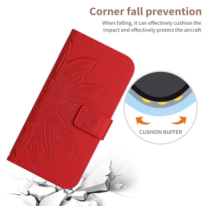 For Motorola Moto G Play 4G 2024 HT04 Skin Feel Sun Flower Embossed Flip Leather Phone Case with Lanyard(Red) - Motorola Cases by buy2fix | Online Shopping UK | buy2fix