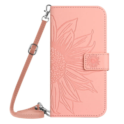For Motorola Moto G Power 5G 2024 HT04 Skin Feel Sun Flower Embossed Flip Leather Phone Case with Lanyard(Pink) - Motorola Cases by buy2fix | Online Shopping UK | buy2fix