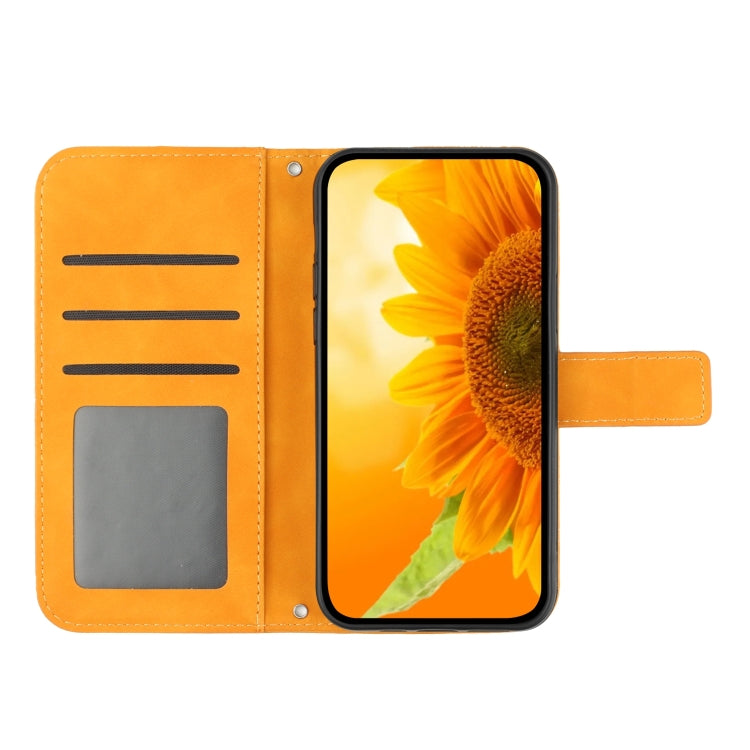 For Motorola Moto G Play 5G 2024 HT04 Skin Feel Sun Flower Embossed Flip Leather Phone Case with Lanyard(Yellow) - Motorola Cases by buy2fix | Online Shopping UK | buy2fix