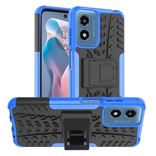 For Motorola Moto G Play 4G 2024 Tire Texture TPU + PC Phone Case with Holder(Blue) - Motorola Cases by buy2fix | Online Shopping UK | buy2fix