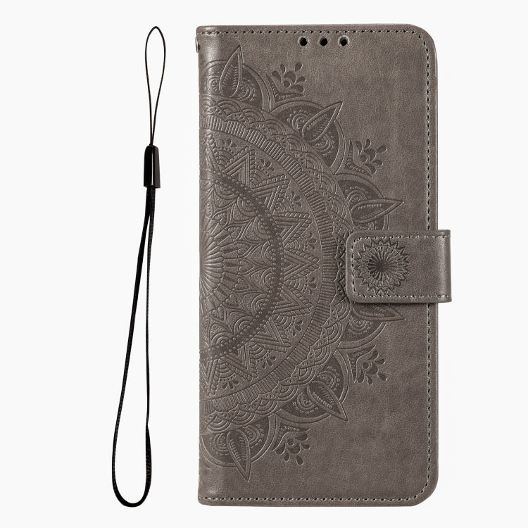 For iPhone 16 Totem Flower Embossed Leather Phone Case(Grey) - iPhone 16 Cases by buy2fix | Online Shopping UK | buy2fix