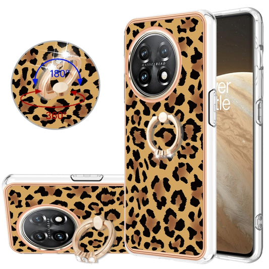 For OnePlus 11 Electroplating Dual-side IMD Phone Case with Ring Holder(Leopard Print) - OnePlus Cases by buy2fix | Online Shopping UK | buy2fix