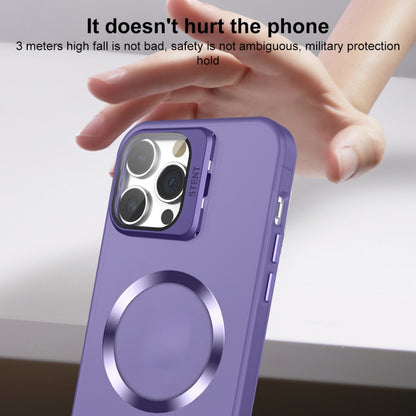 For iPhone 14 Skin Feel CD Texture MagSafe Lens Holder Phone Case(Dark Purple) - iPhone 14 Cases by buy2fix | Online Shopping UK | buy2fix