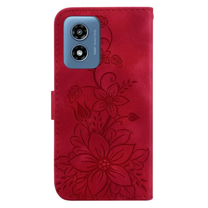 For Motorola Moto G Play 4G 2024 Lily Embossed Leather Phone Case(Red) - Motorola Cases by buy2fix | Online Shopping UK | buy2fix