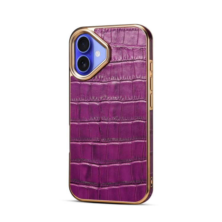 For iPhone 16 Denior Crocodile Texture Genuine Leather Electroplating Phone Case(Purple) - More iPhone Cases by Denior | Online Shopping UK | buy2fix