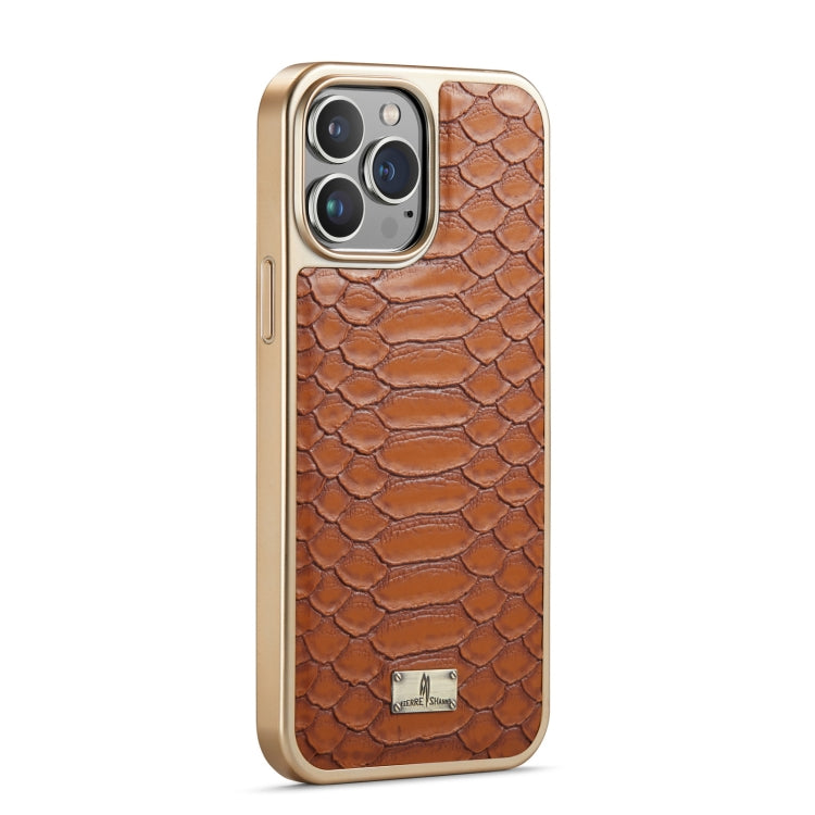 For iPhone 15 Pro Max Fierre Shann Python Texture Electroplating PU Phone Case(Brown) - iPhone 15 Pro Max Cases by FIERRE SHANN | Online Shopping UK | buy2fix