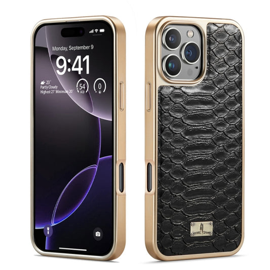 For iPhone 16 Pro Fierre Shann Python Texture Electroplating PU Phone Case(Black) - iPhone 16 Pro Cases by FIERRE SHANN | Online Shopping UK | buy2fix